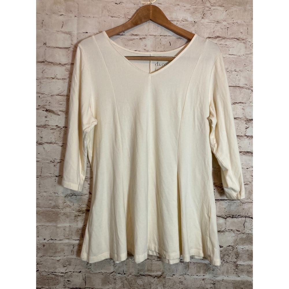 D&Co. Top Womens Large Cream Lagenlook Neutral Lagom Flowy Tunic Stretch